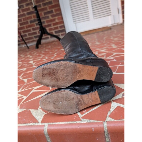 VINCE. Women's Black Leather Knee High Wedge Boots-Pull-On (No Zipper)- Size 6M - Picture 11 of 12